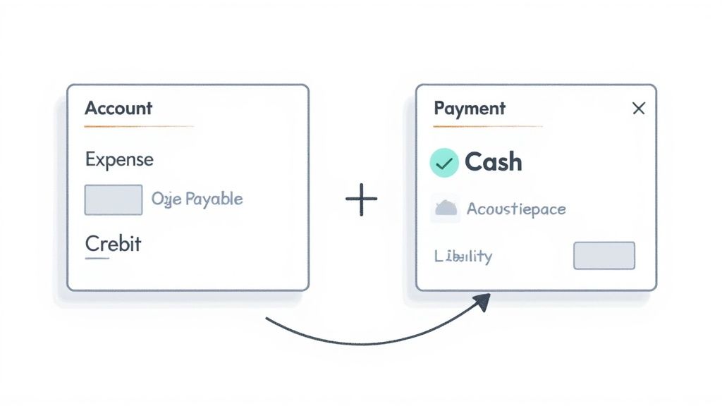 Illustration showing an account expense, likely payable, leading to a cash payment affecting liability.