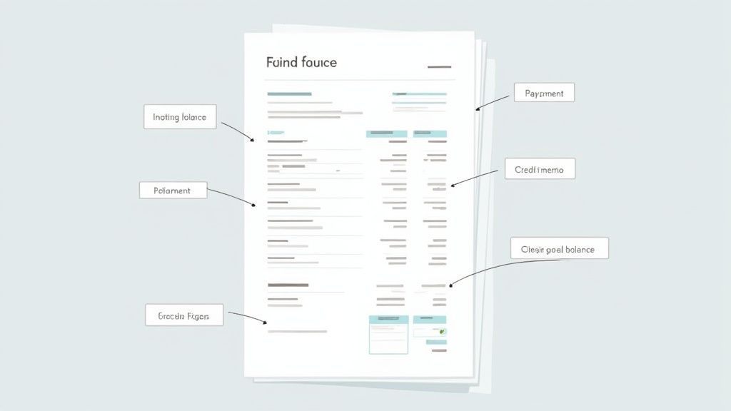 An annotated example of a statement of account, with key components highlighted for clarity.