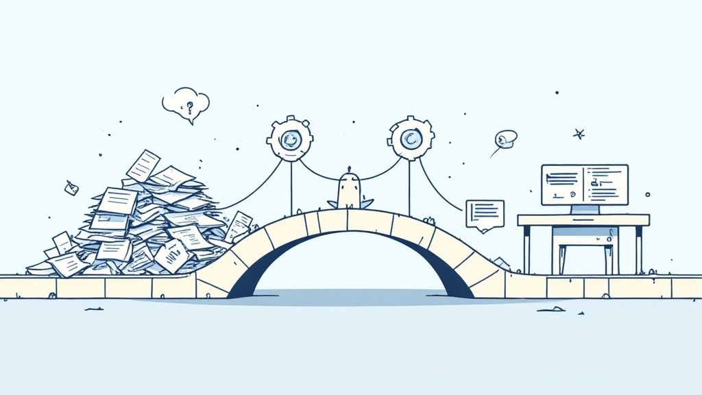 Bridge connecting chaotic unstructured paper documents to organized structured digital data systems and workflows