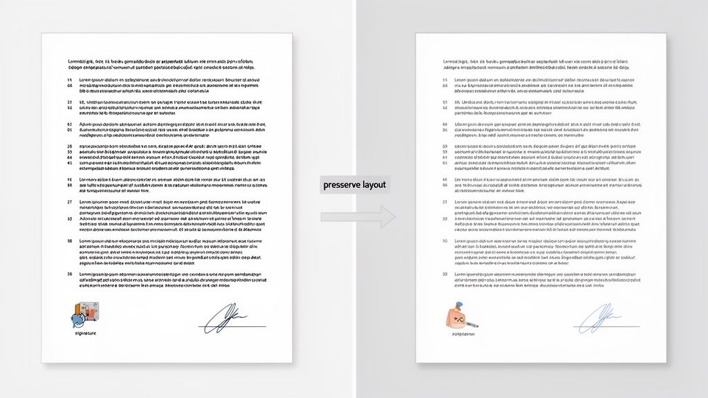 Side-by-side comparison of two document scans, illustrating the preservation of document layout.