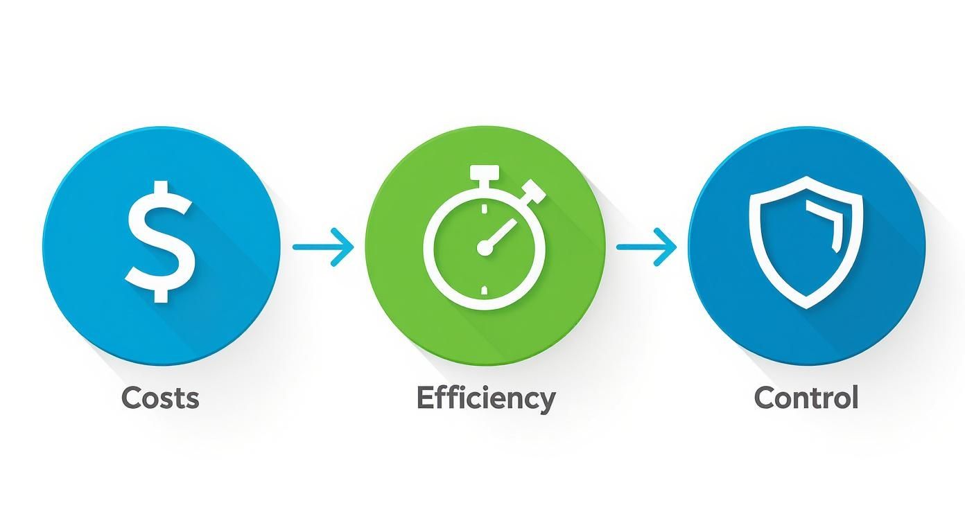 Business workflow diagram showing costs efficiency and control benefits of accounts payable automation