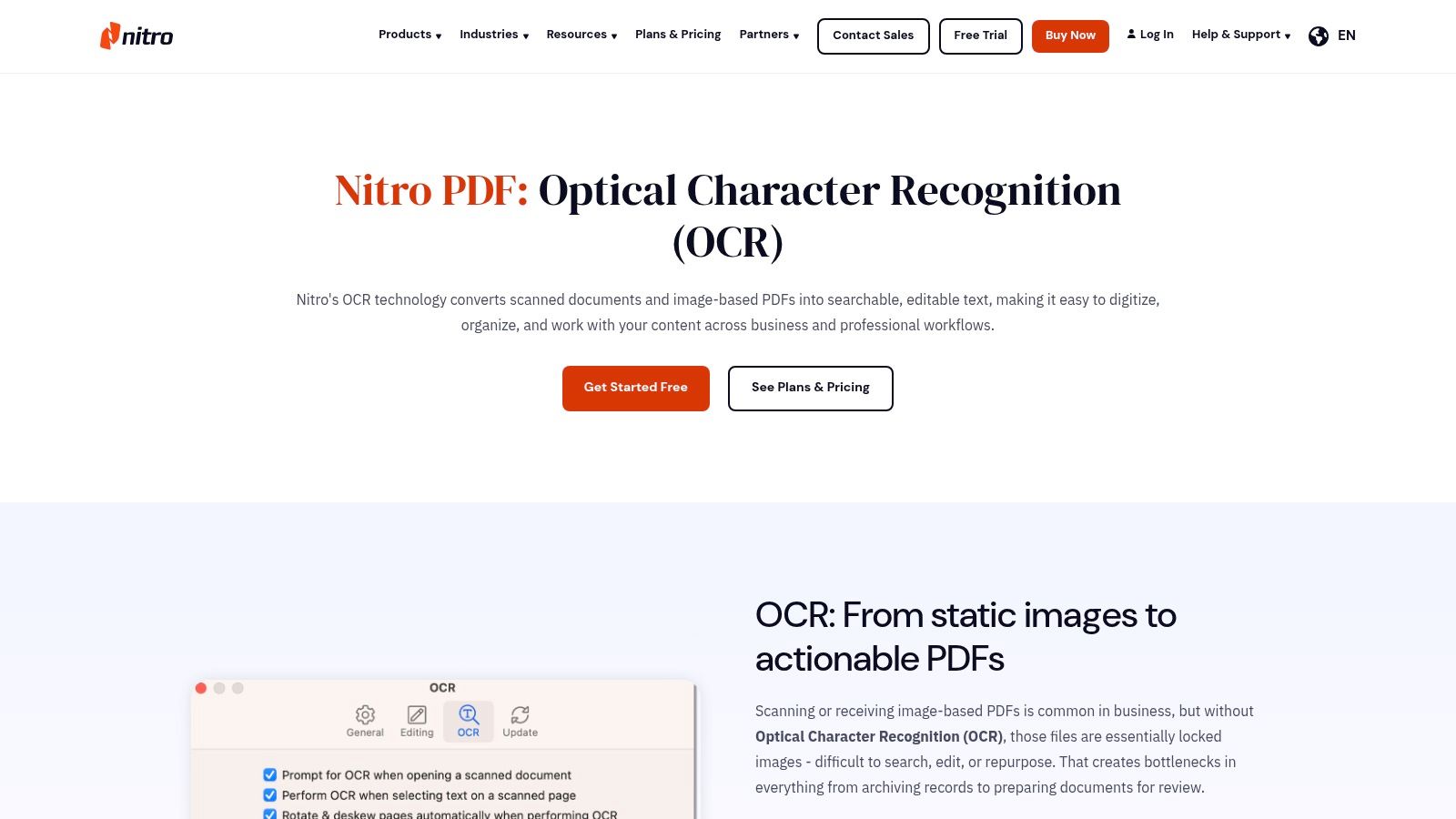 Nitro PDF Pro interface showing OCR and PDF editing tools
