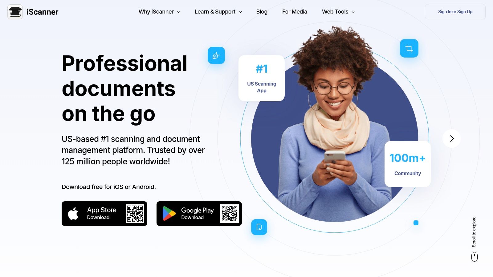iScanner app interface showing multiple scanned documents organised in folders.