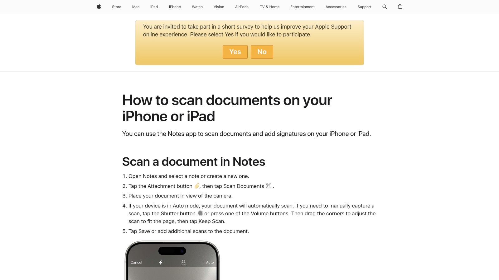 Apple Notes (built‑in scanner)