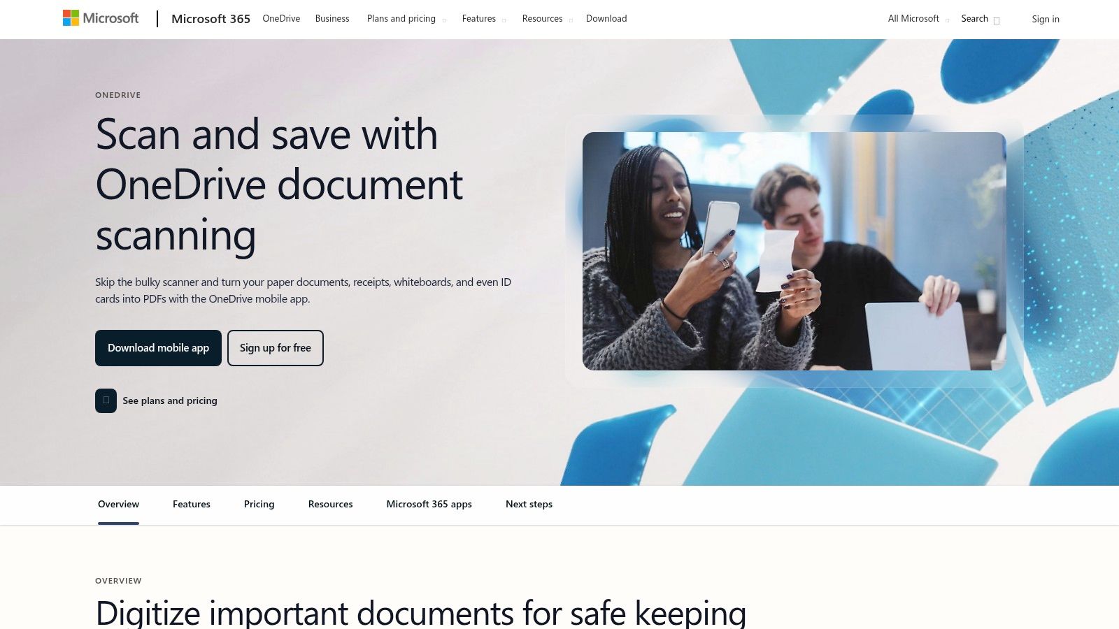 Microsoft OneDrive (document scanning in OneDrive app)