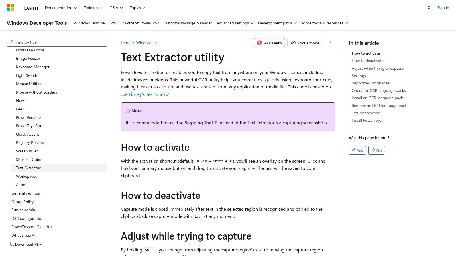 Microsoft PowerToys – Text Extractor showing its screen selection tool in action