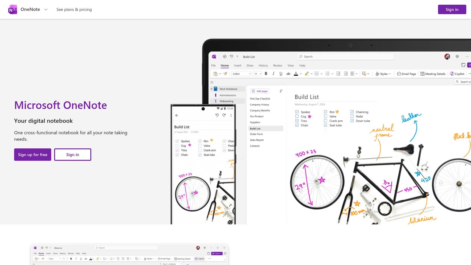 Microsoft OneNote desktop app showing OCR functionality on an image