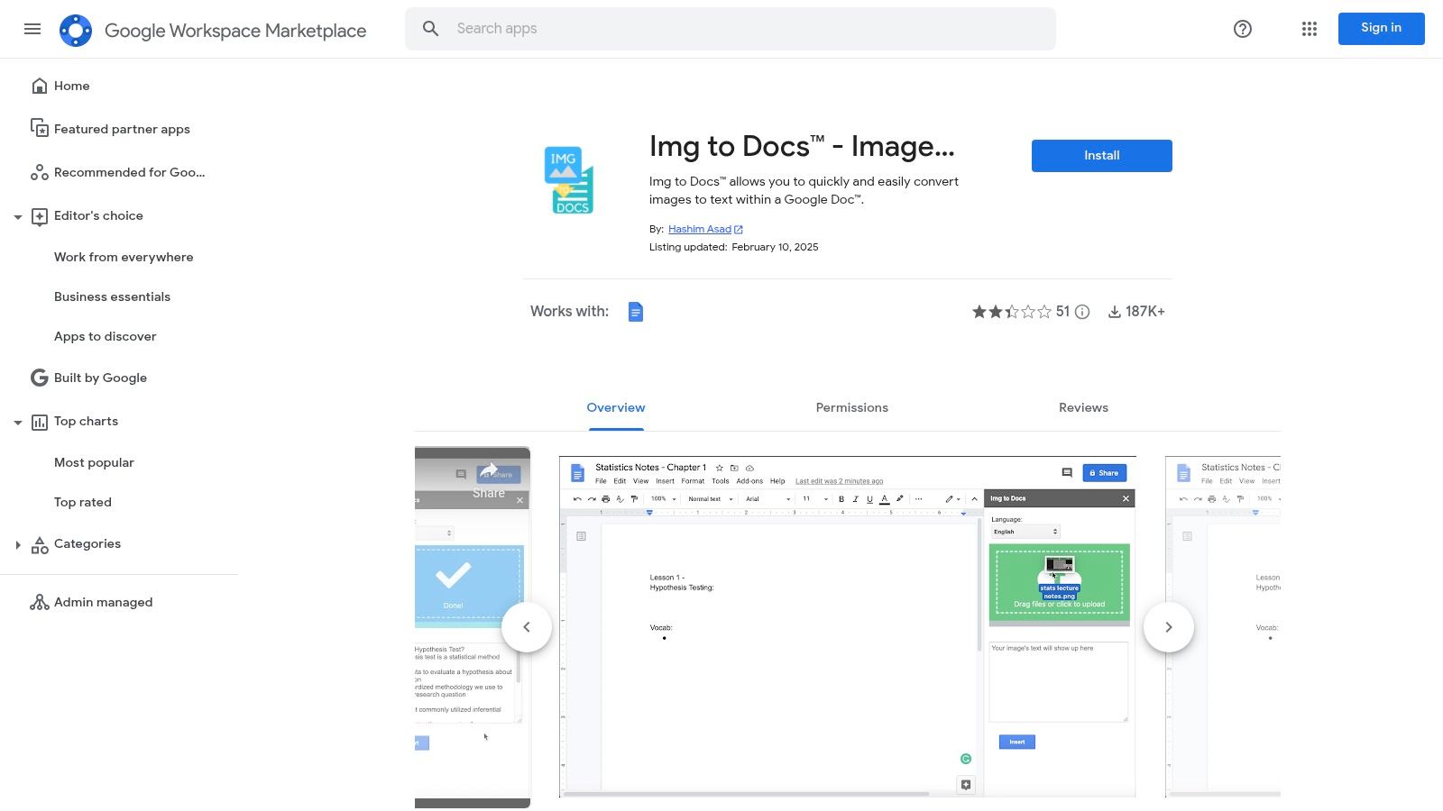 Google Workspace add-ons / Drive (example: Img to Docs)