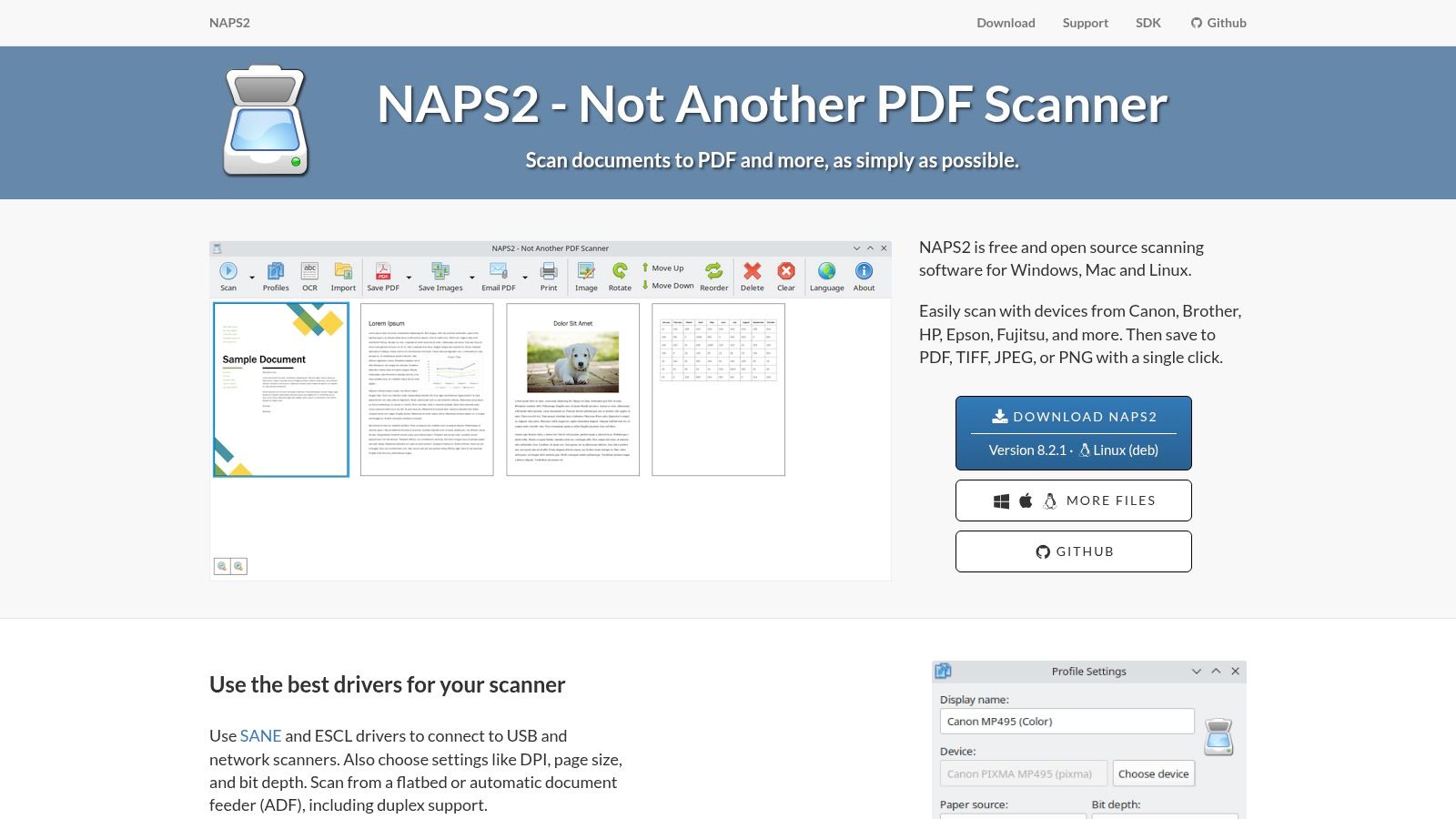 NAPS2 interface showing a scanned document ready to be saved.