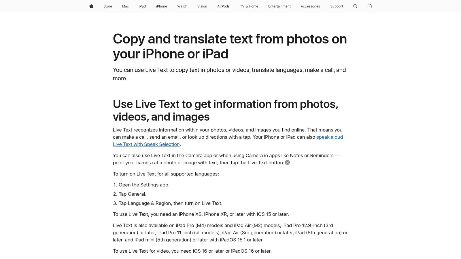 Apple Live Text