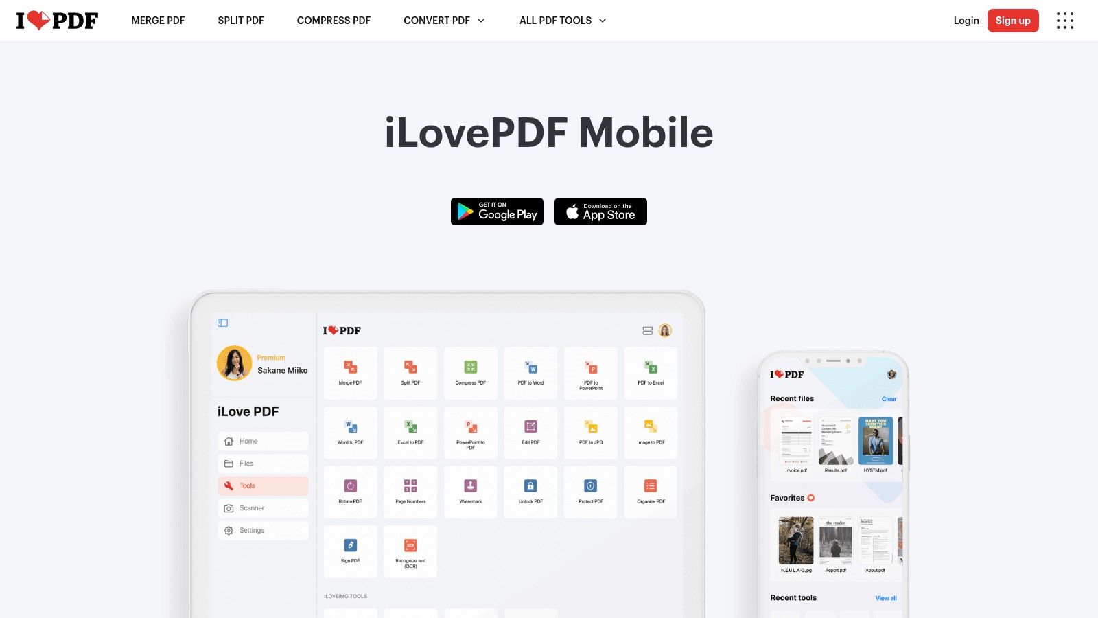iLovePDF mobile app interface showing scanning options.