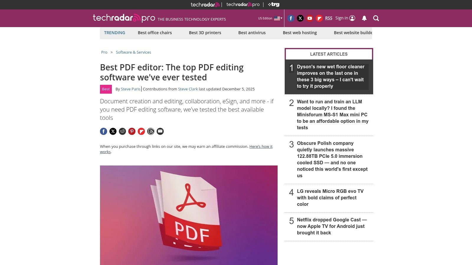TechRadar – Best PDF Editors guide