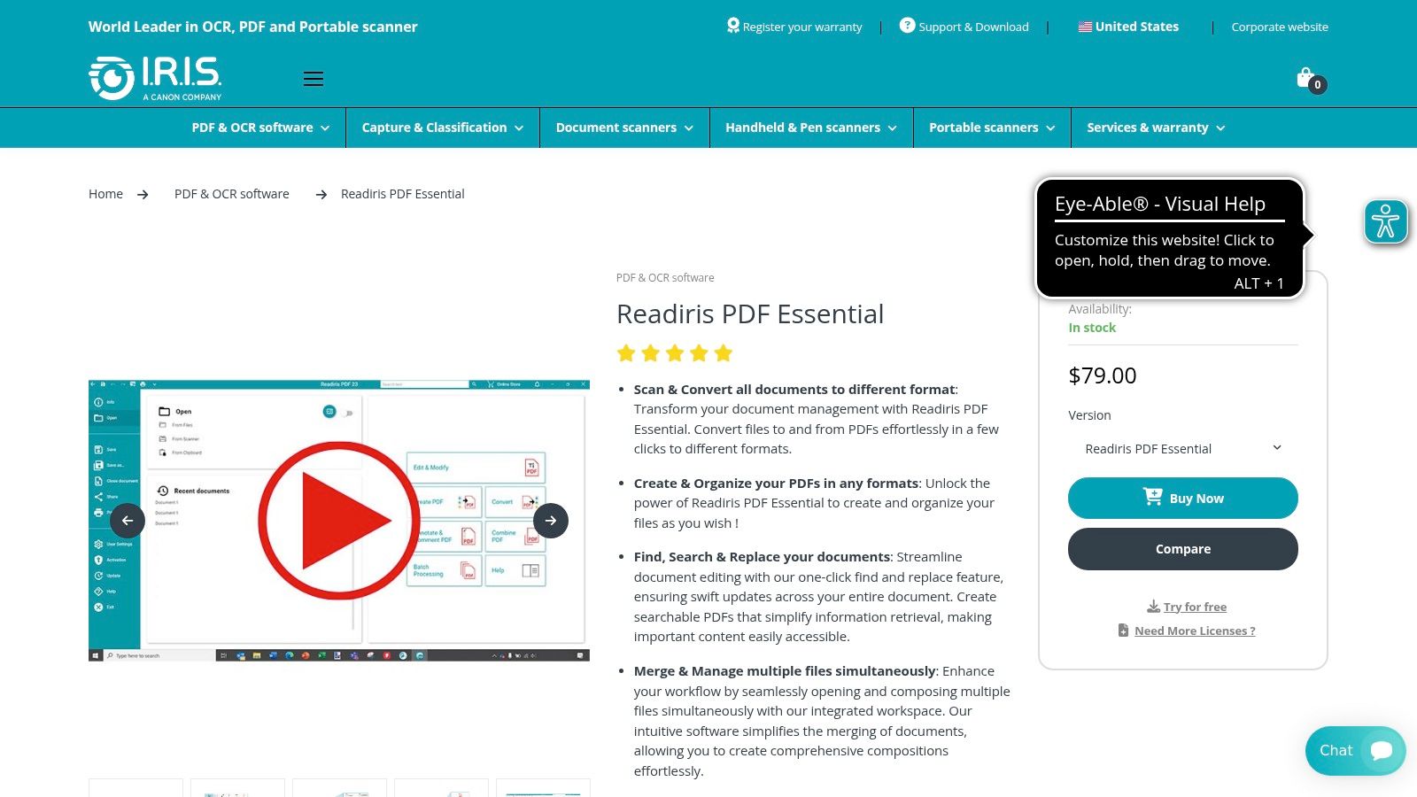 Readiris (IRIS) interface showing PDF editing and OCR capabilities