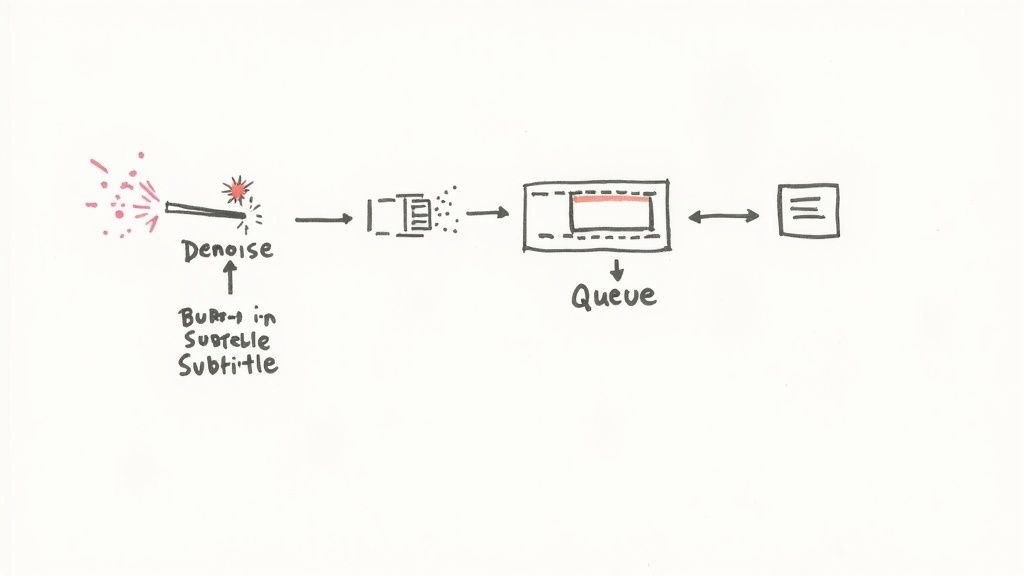 A visual of the HandBrake interface tabs, highlighting Filters, Subtitles, and Queue