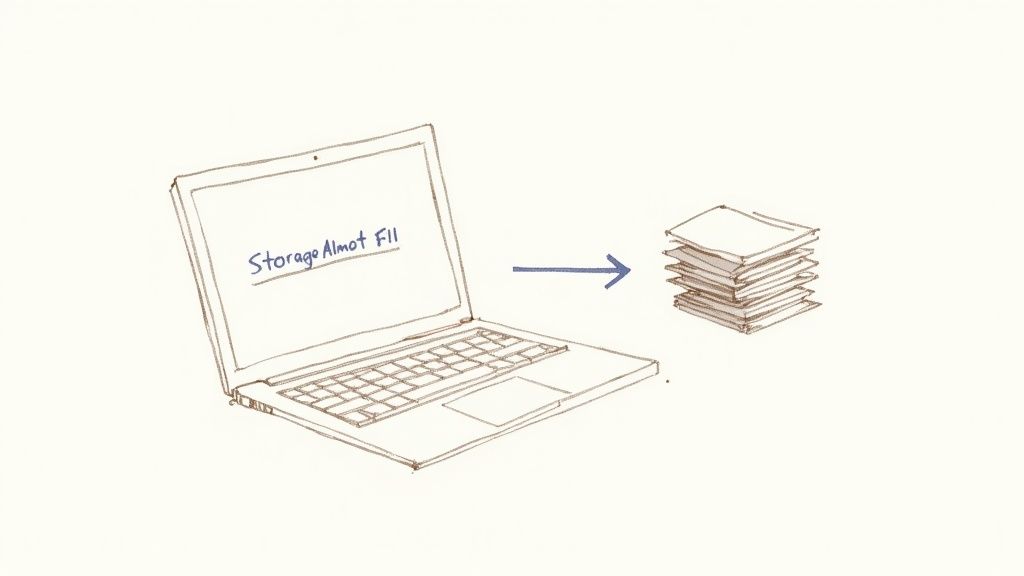 A clean, organized desktop on a Mac with a beautiful nature wallpaper, symbolizing a clutter-free digital workspace.