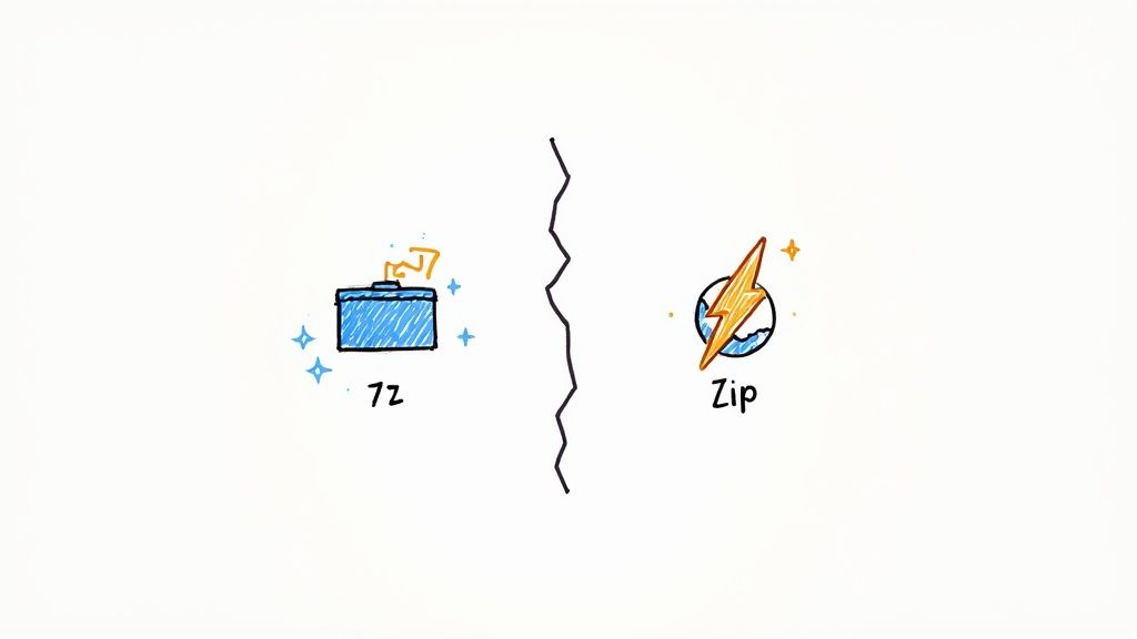 A visual comparison of 7z and ZIP file format logos