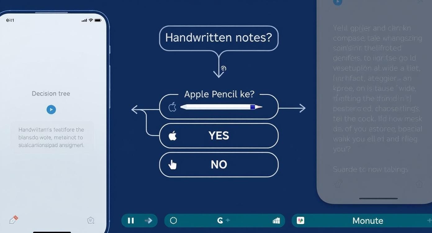 Infographic decision tree for choosing between Apple Pencil and Markup for PDF annotation on the go.