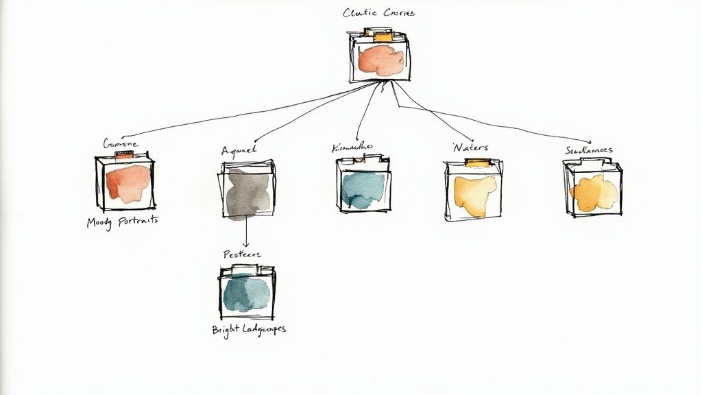 A clean and organized Lightroom preset library shown on a desktop screen