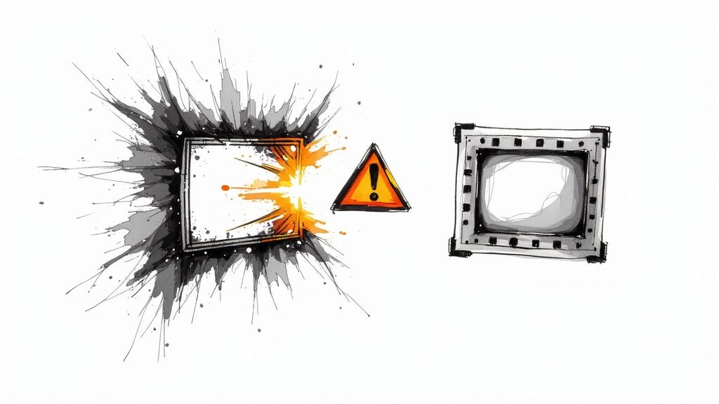 A visual representation of video compression errors, such as pixelation or distortion.
