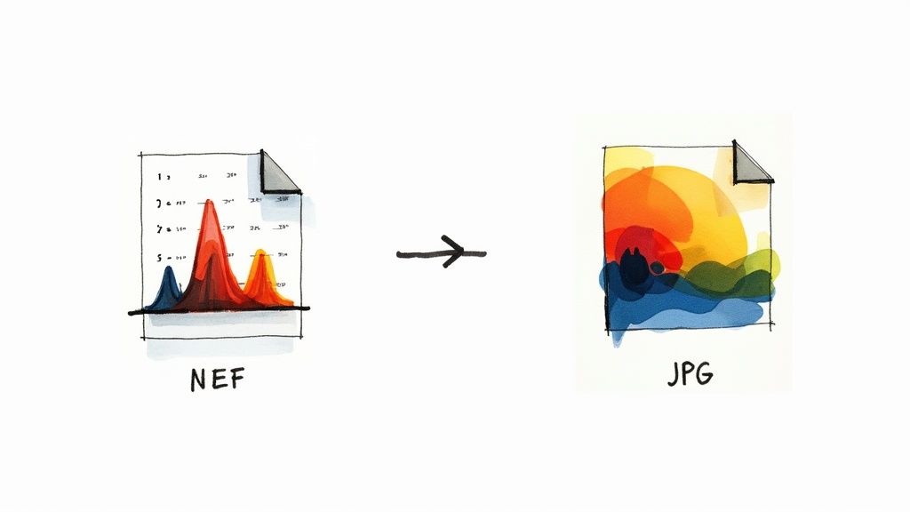 A professional photographer reviewing NEF photos on a laptop screen before converting them to JPG.