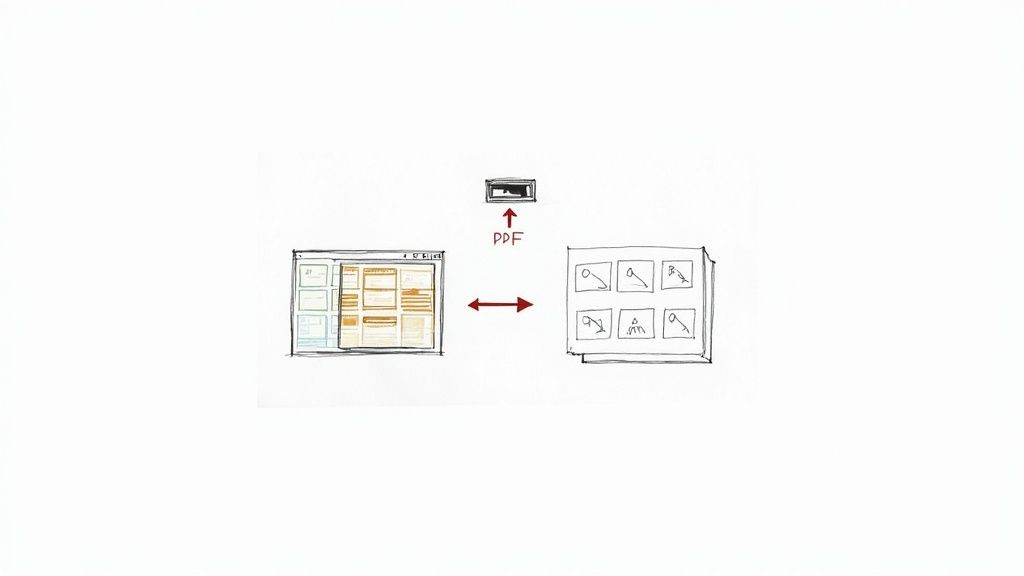 Multiple file types like images and documents being arranged into a single PDF document.