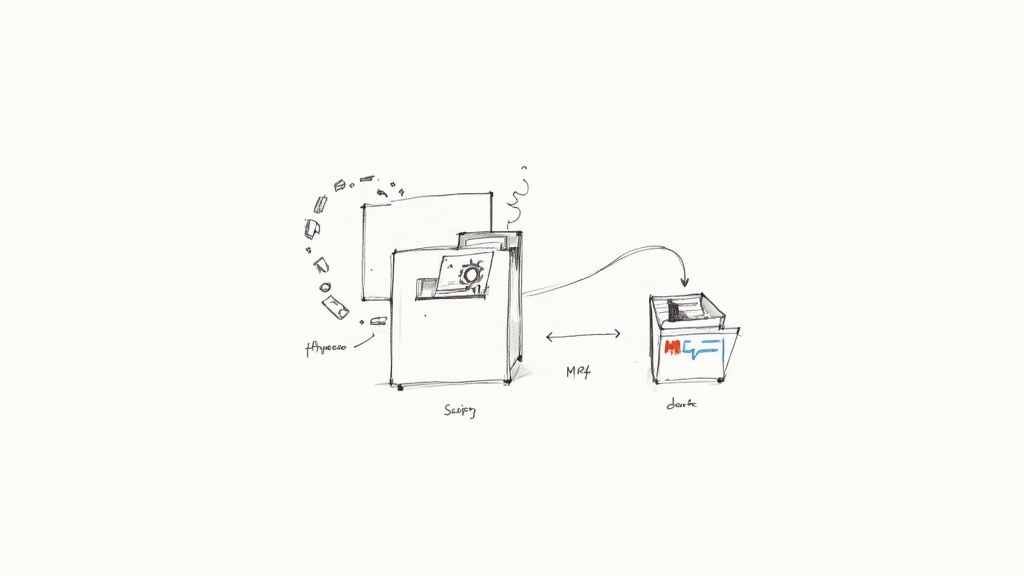 A symbolic image showing a folder with an automation gear, representing a macOS Folder Action.