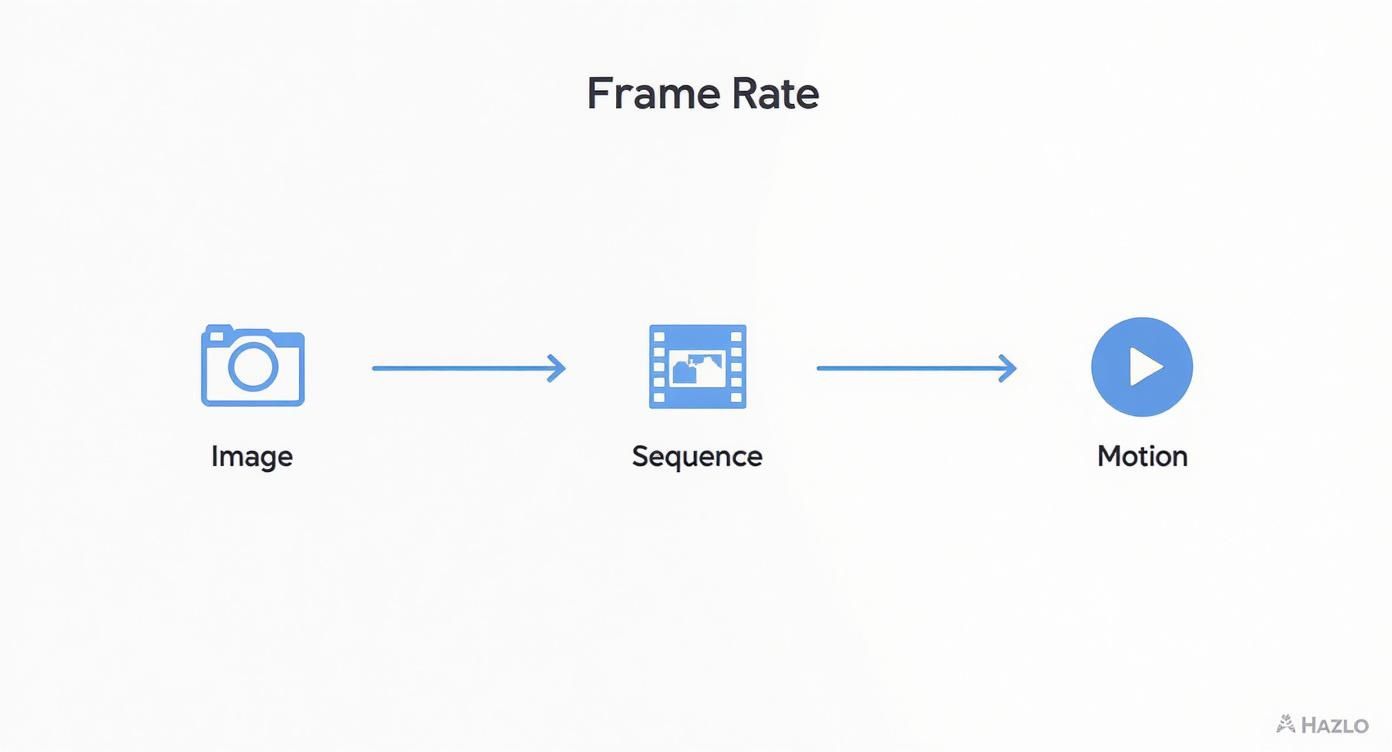 Diagram showing frame rate workflow from single image to sequence to motion video