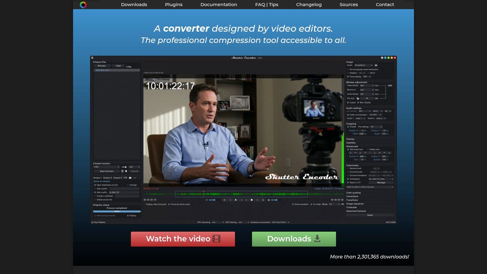 A screenshot of the Shutter Encoder interface showing its numerous encoding functions and settings.