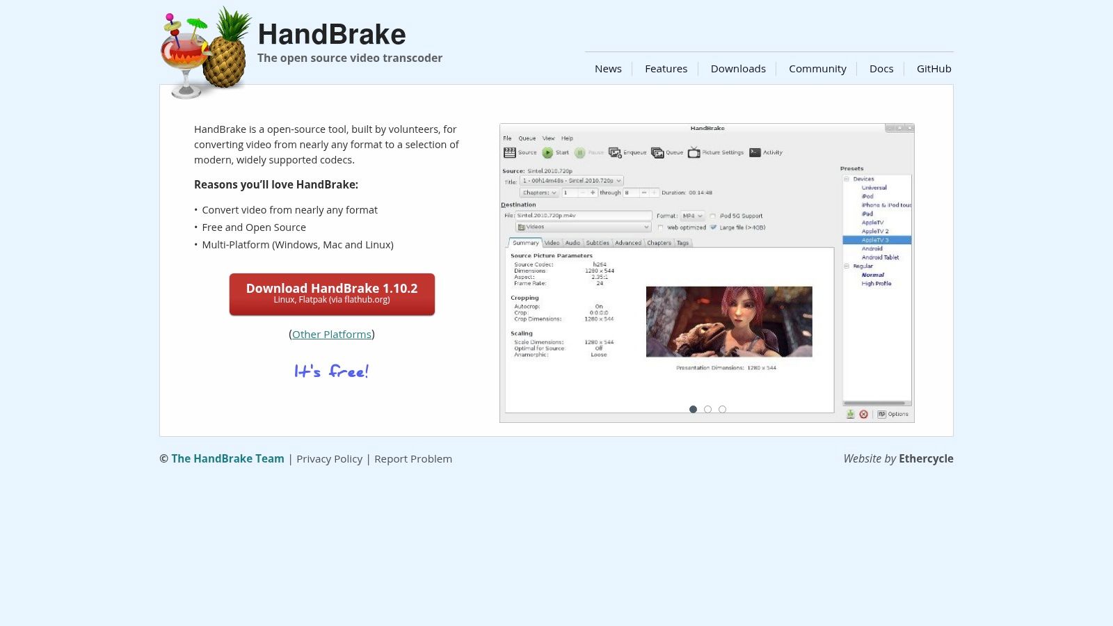 A screenshot of the HandBrake video transcoder interface showing various settings for video compression.