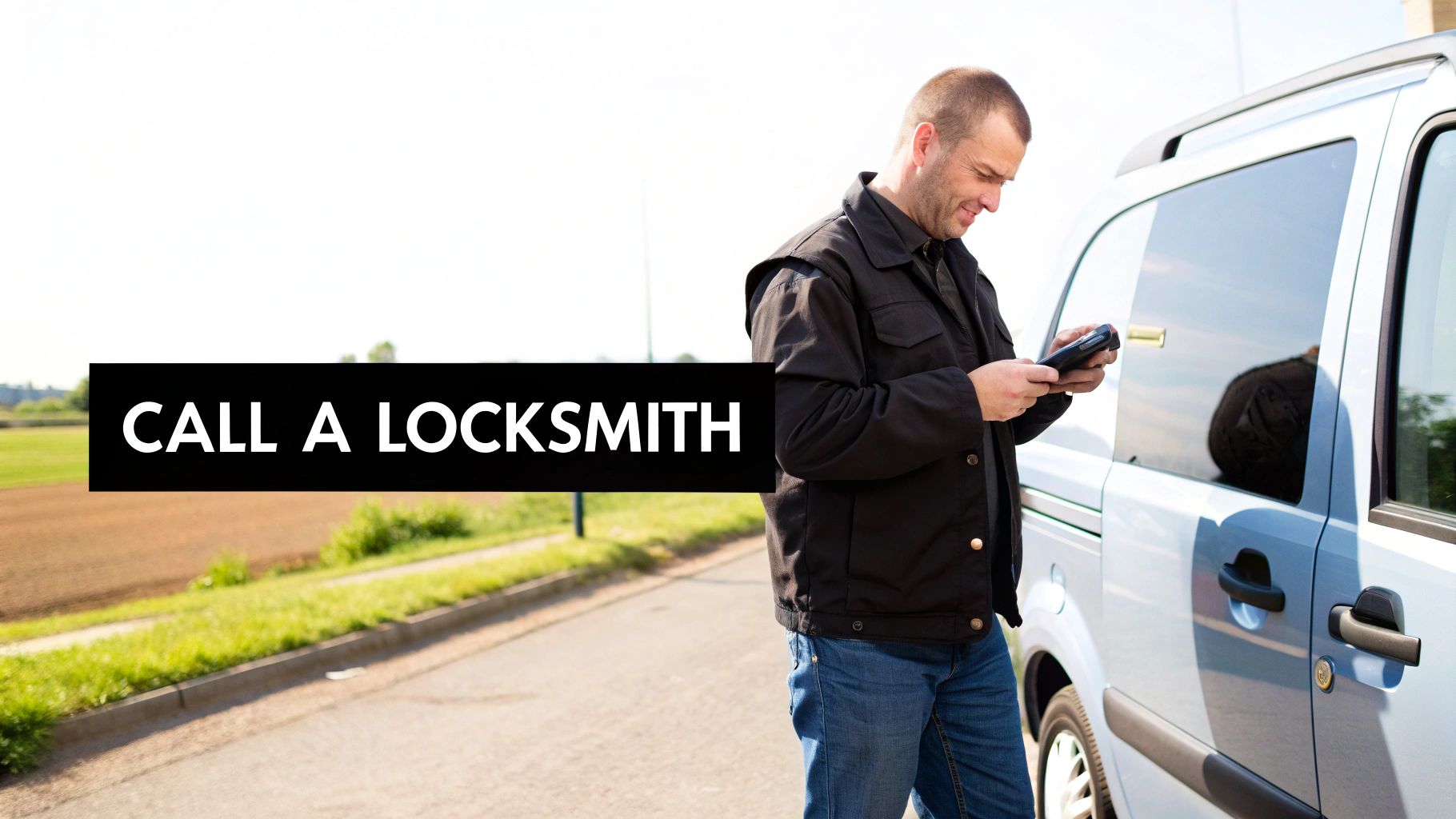 A professional locksmith working on a car door lock with specialized tools.