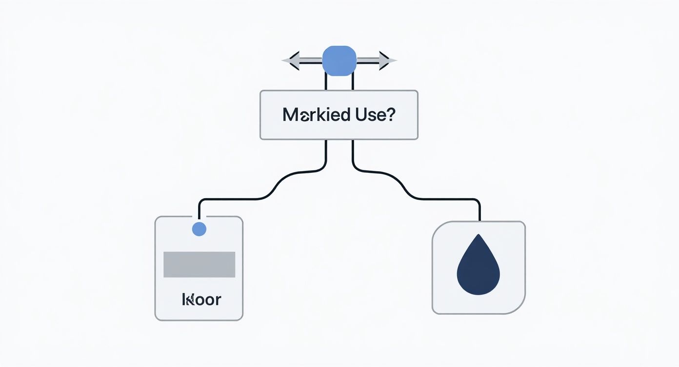 An infographic decision tree showing how to choose a bracket based on whether it will be used indoors or outdoors.