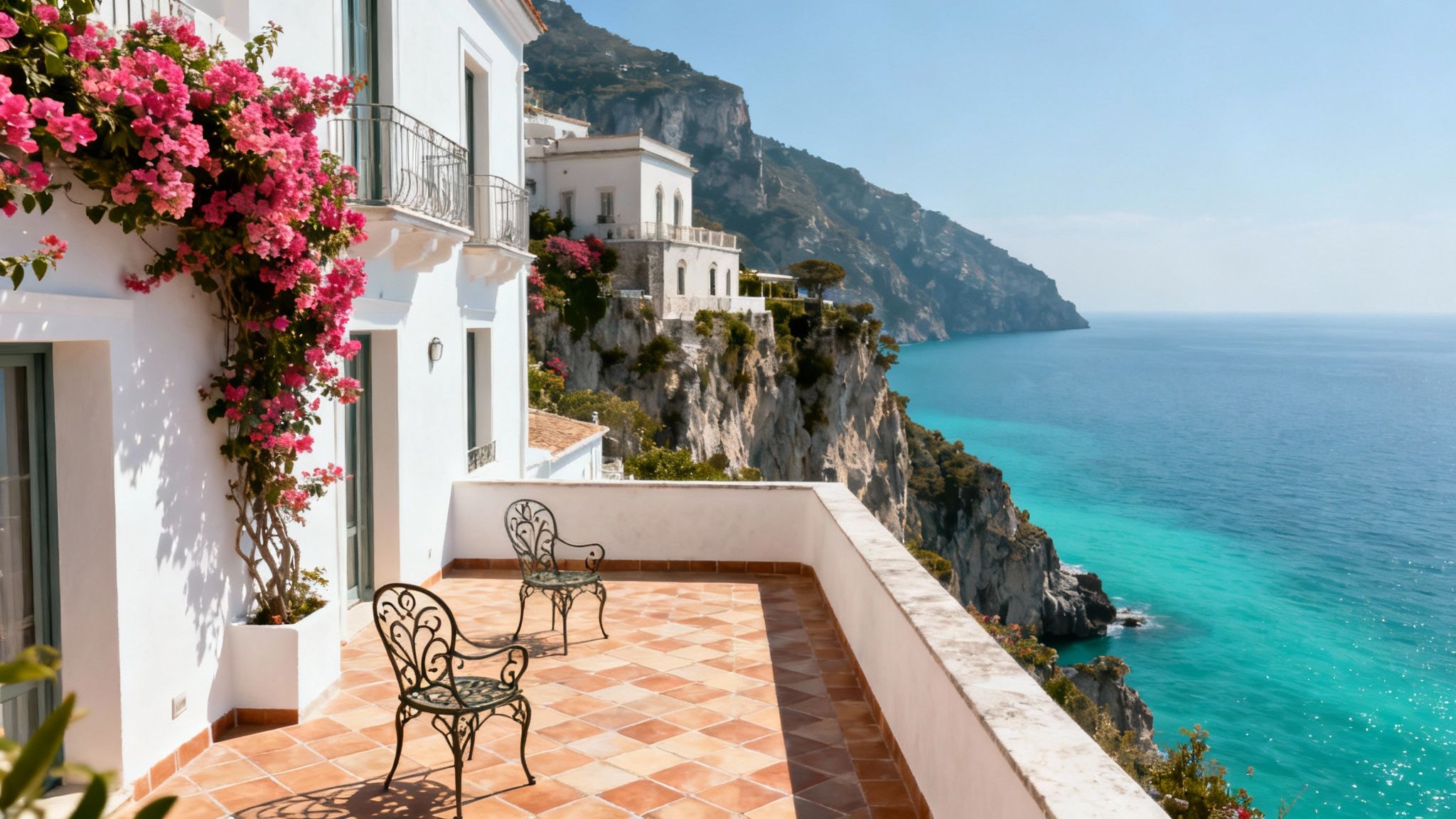 A breathtaking view of a Le Collectionist villa in Italy, nestled in a lush, scenic landscape.