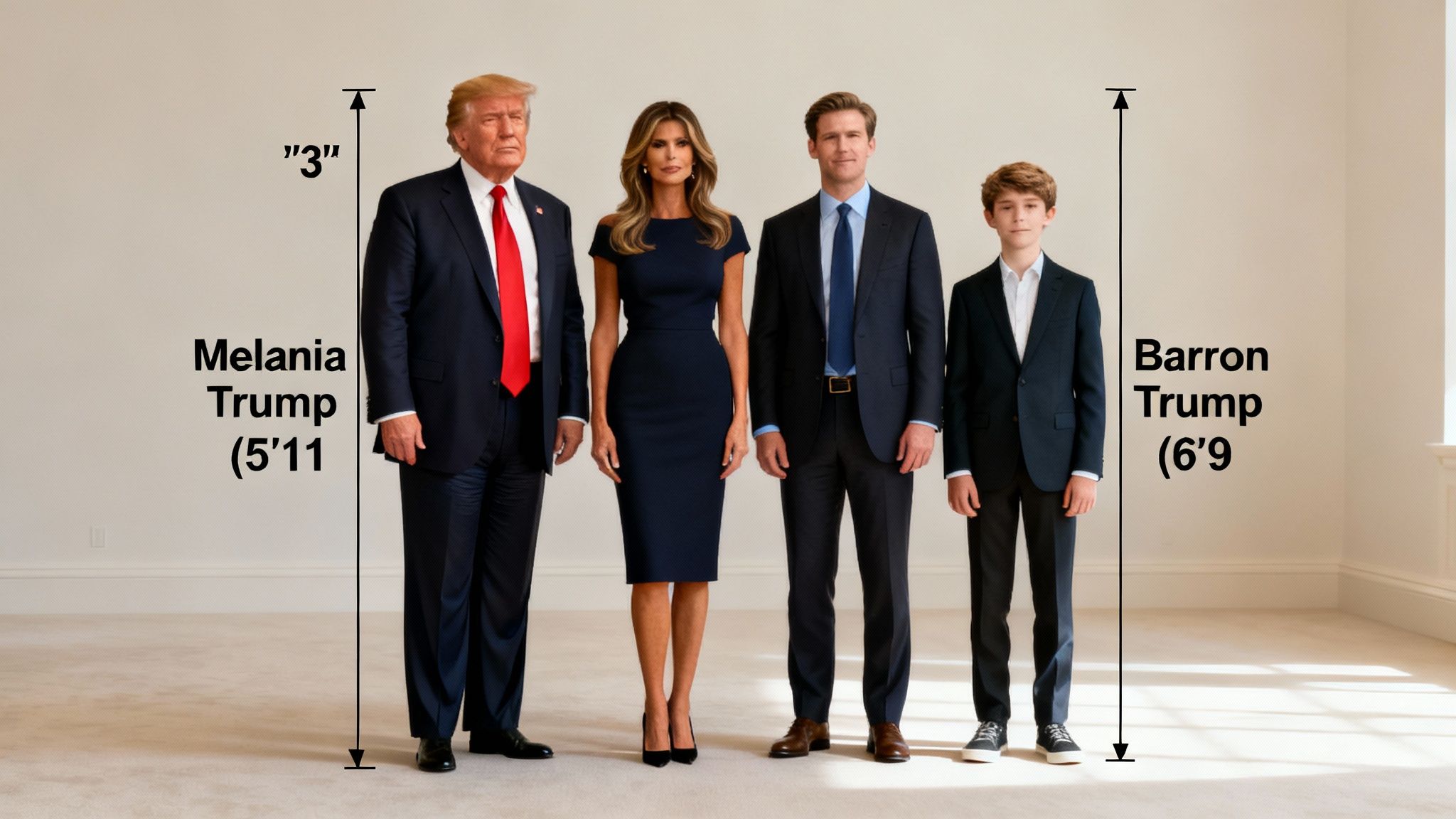 Barron Trump with his family, showcasing his height advantage.