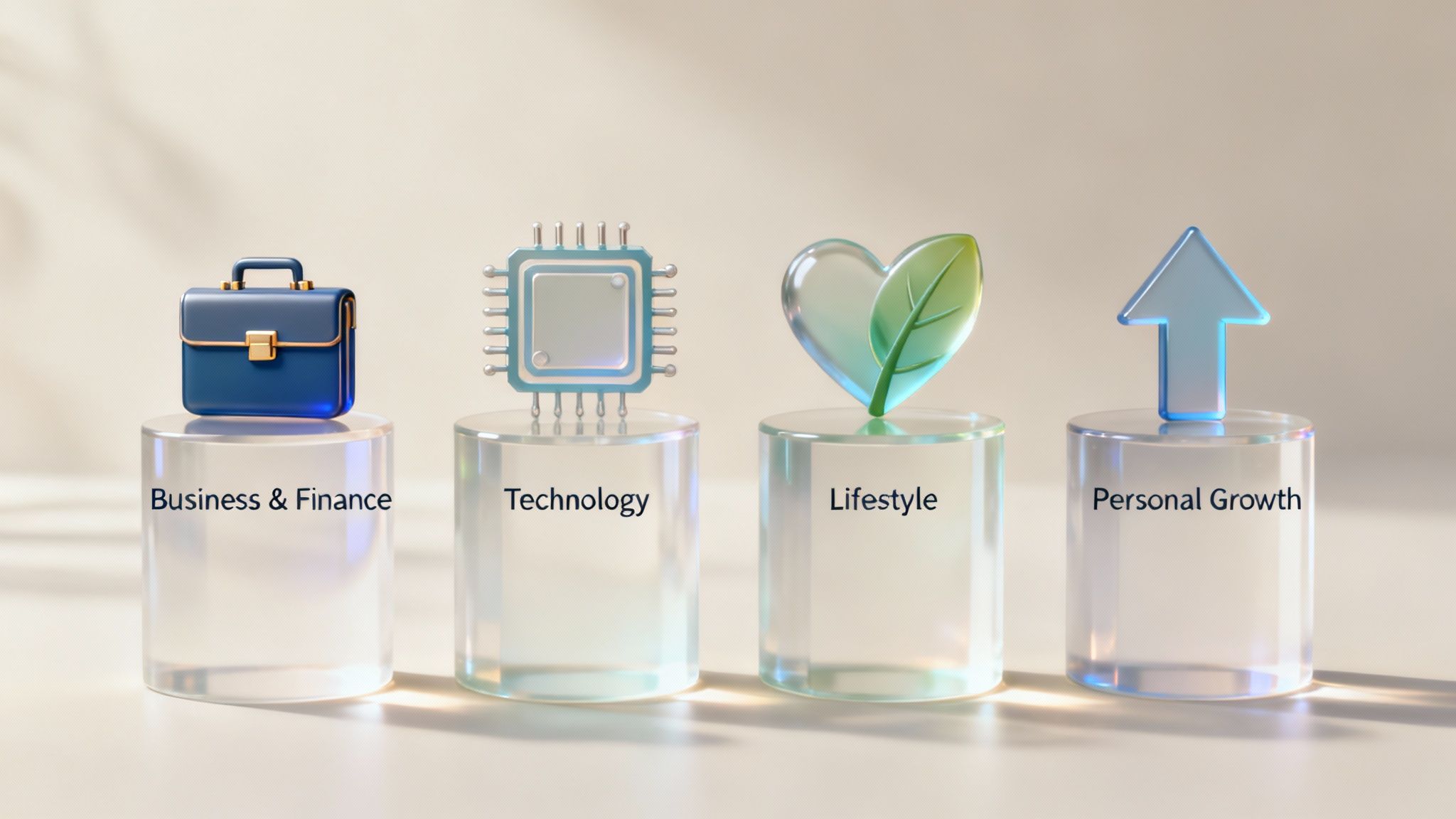 A digital collage of icons representing technology, business graphs, and lifestyle activities, arranged in a clean, modern layout.