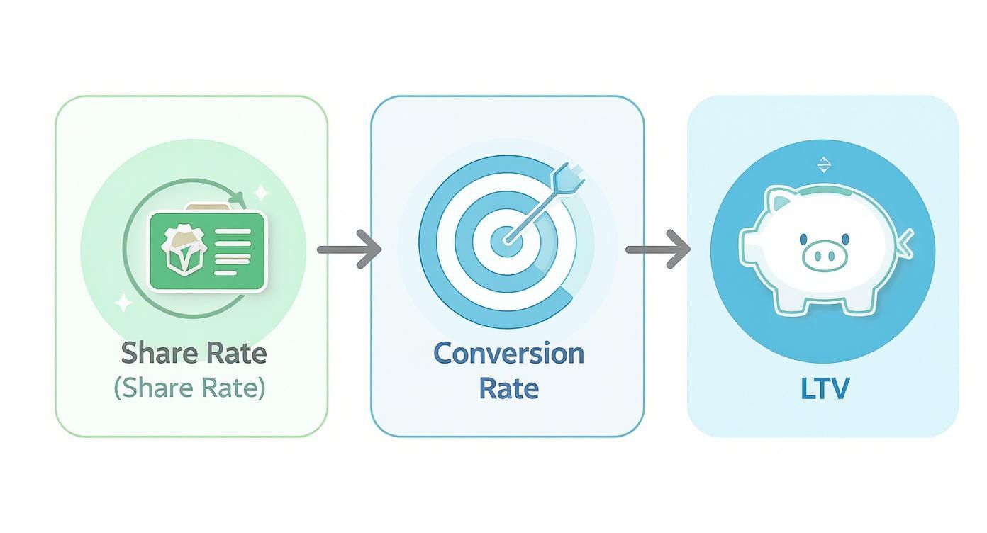 Flow diagram illustrating the progression from Share Rate to Conversion Rate and LTV.