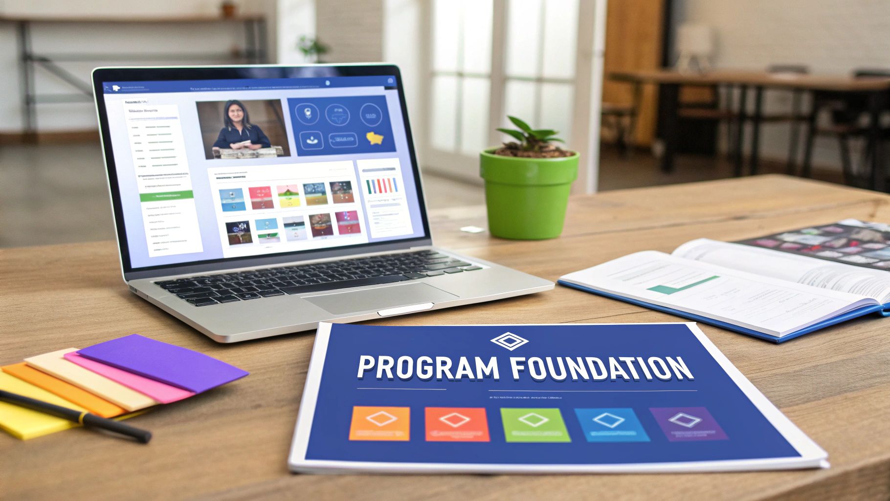 A blueprint on a desk showing plans for long-term success