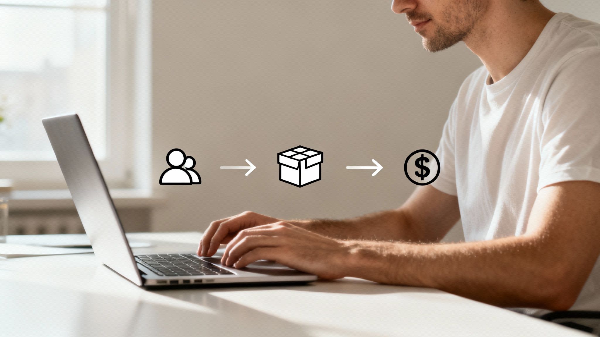 An illustrated hand holding a magnet attracting dollar signs, representing the pull of affiliate marketing.