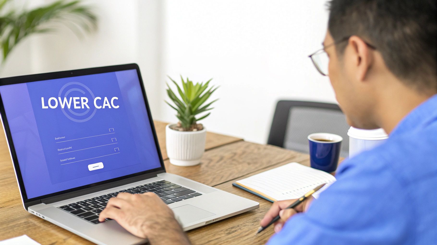 A person adjusting gears and levers on a complex machine, symbolizing the optimization of marketing strategies to reduce costs.