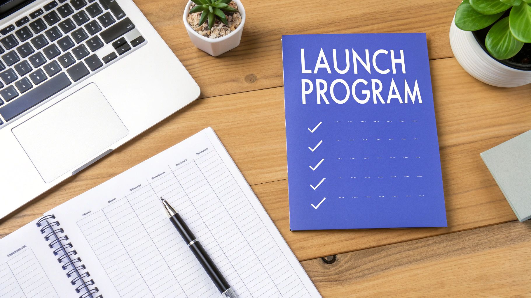 Group of professionals planning a strategy around a table with laptops and charts