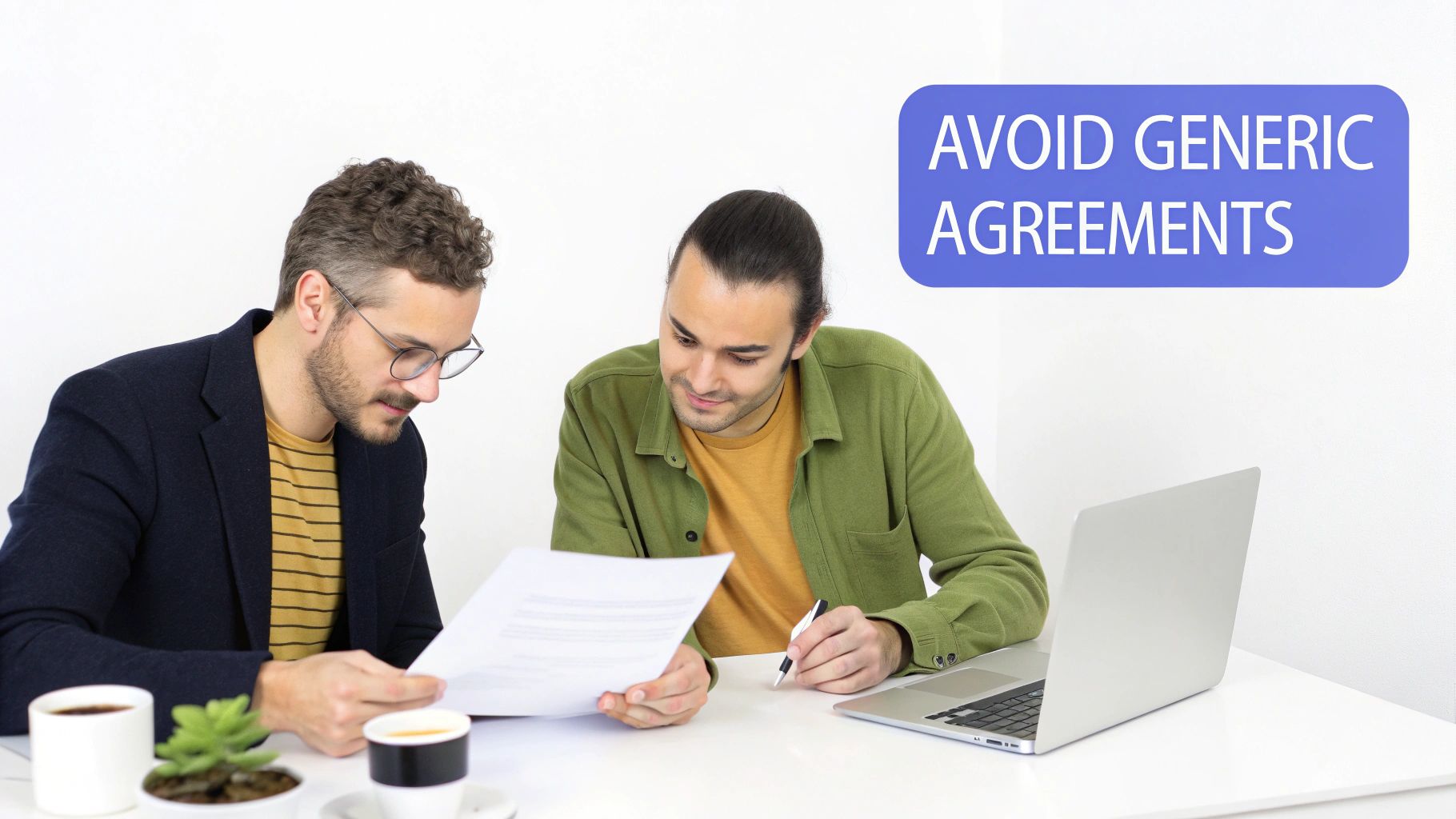 A person reviewing a legal document on a tablet with charts and graphs in the background, representing the analytical nature of creating an affiliate agreement.