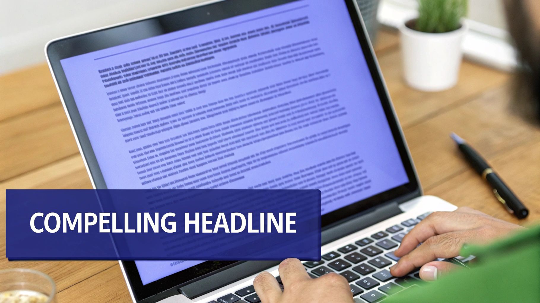 Hands typing on a laptop with a document titled 