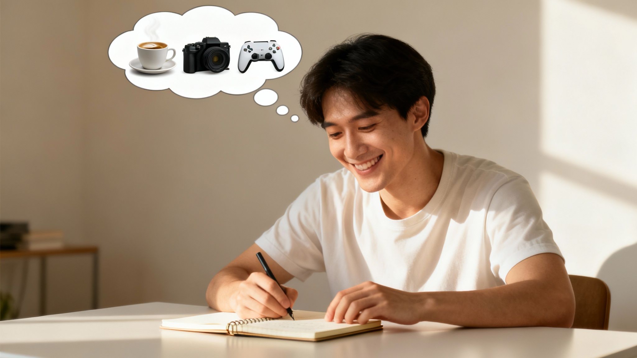 A person brainstorming at a desk with sticky notes and a laptop, symbolizing the process of finding an affiliate marketing niche.