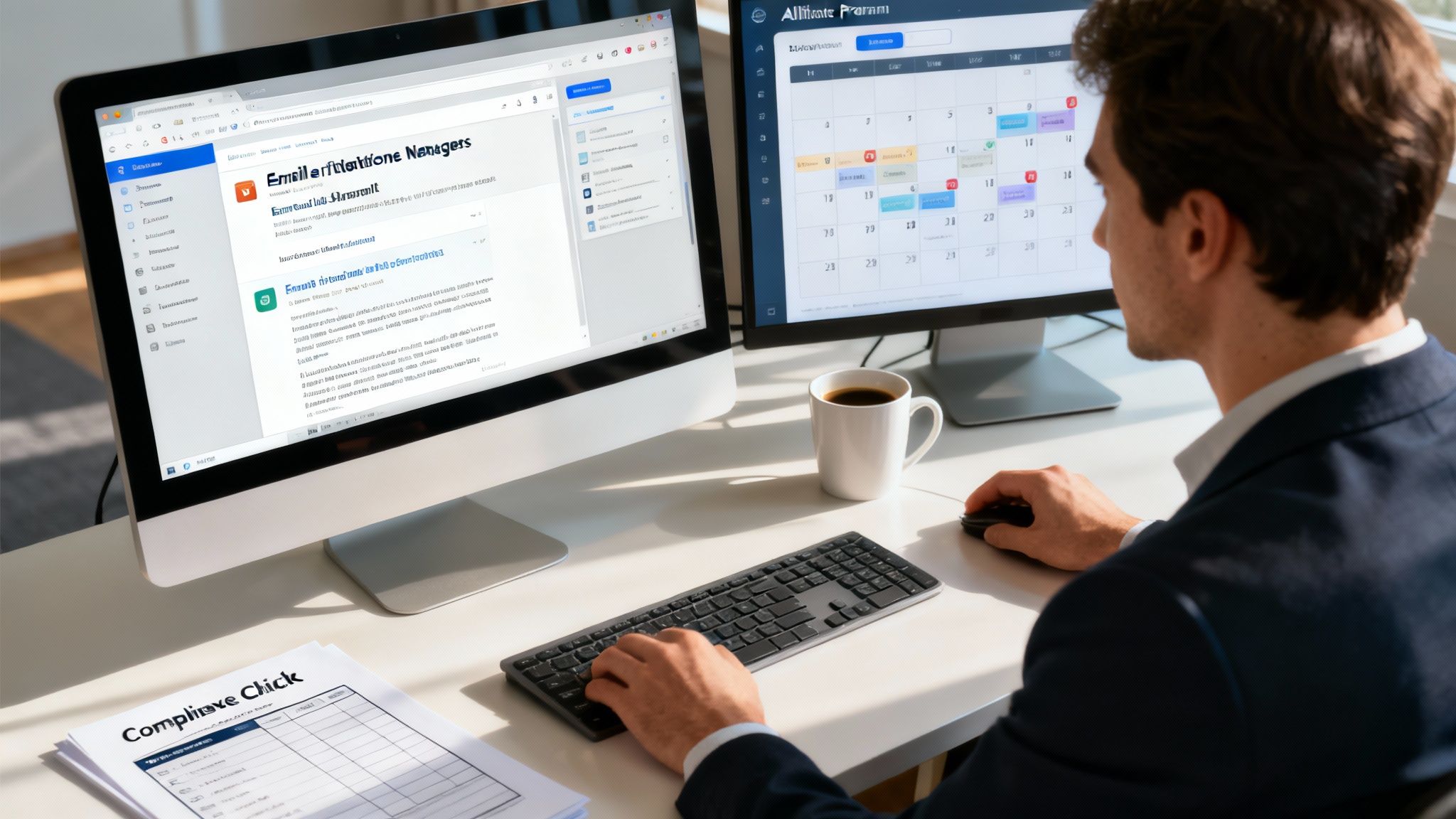 A person managing tasks on a digital dashboard, symbolizing daily affiliate operations