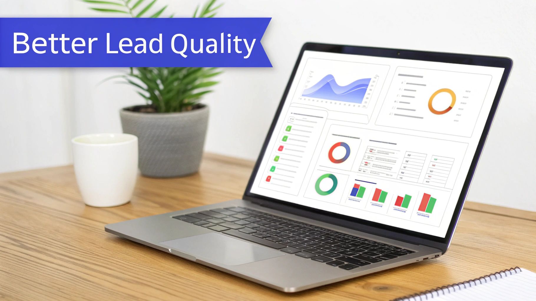 A person using a laptop with charts and graphs on the screen, symbolizing program optimization and data analysis.