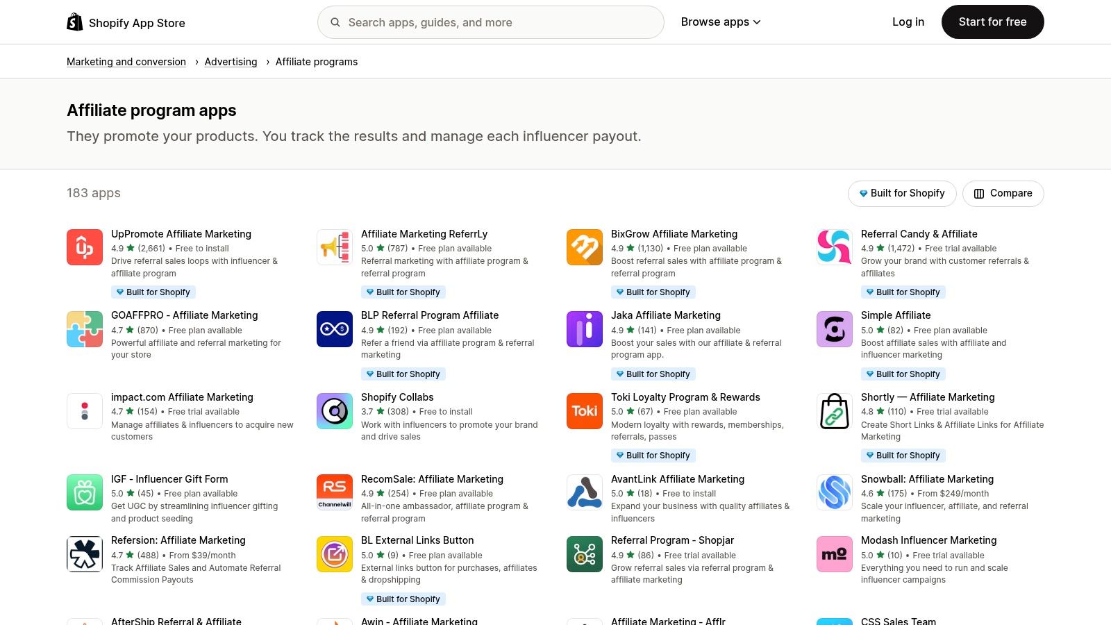 Shopify App Store – Affiliate Program Apps Category
