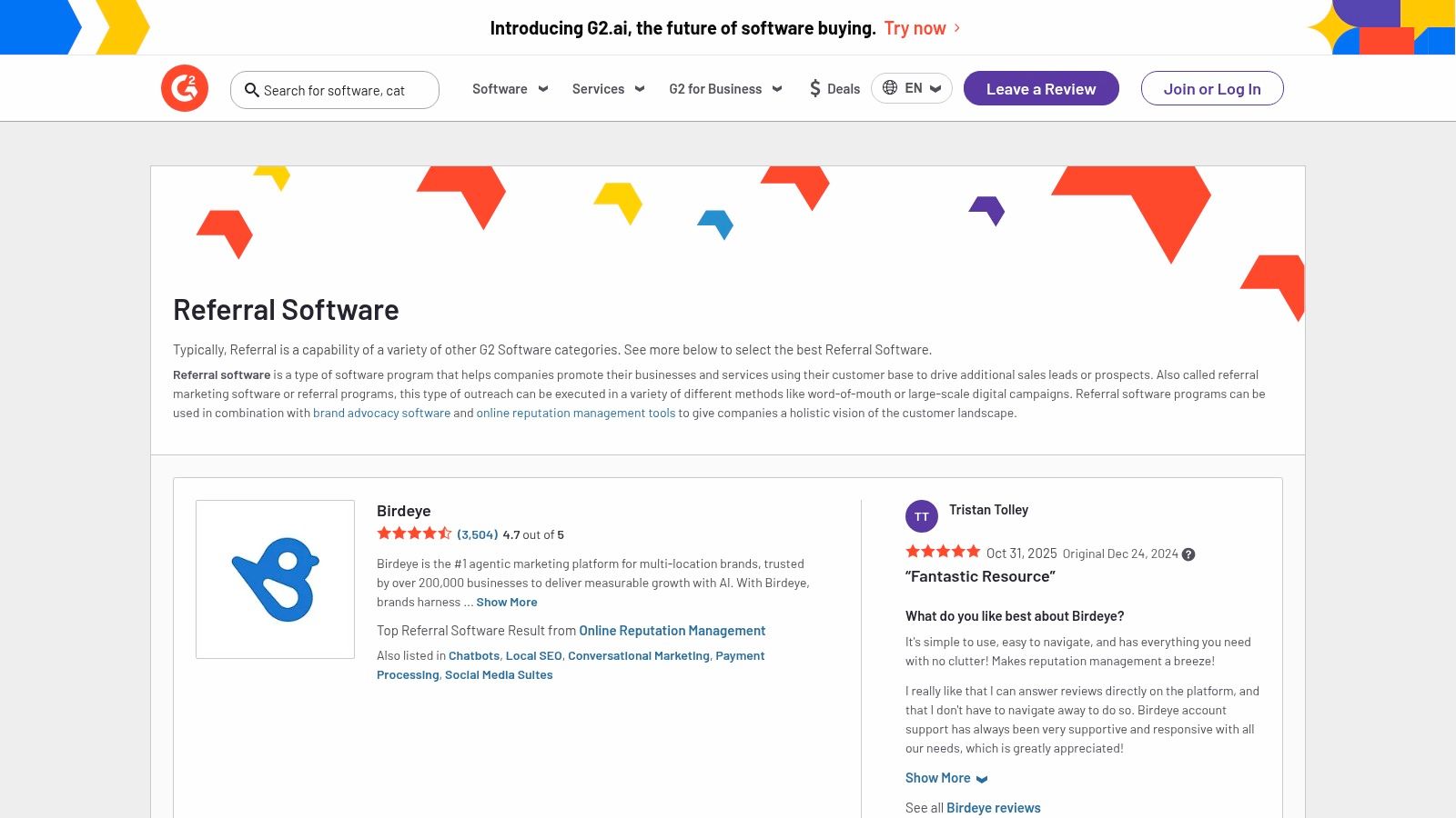 G2 – Referral Software Category