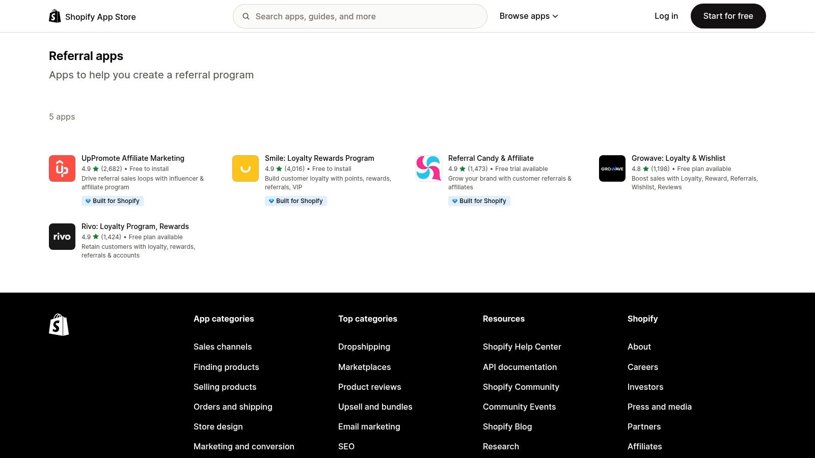 Shopify App Store - Referral Apps category