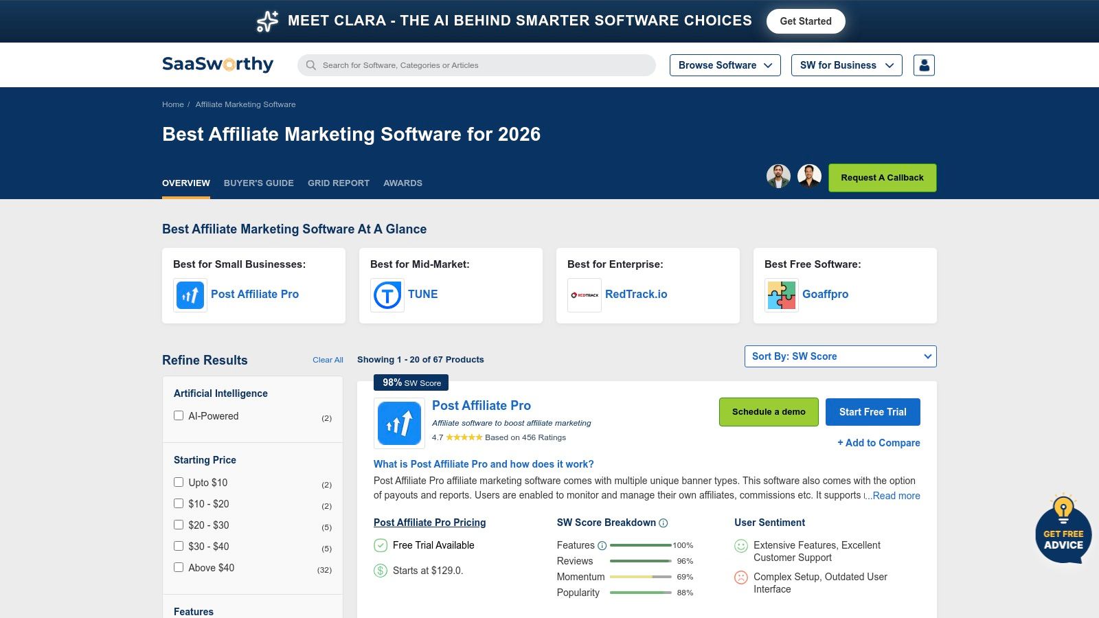 SaaSworthy – Affiliate Marketing Software Lists