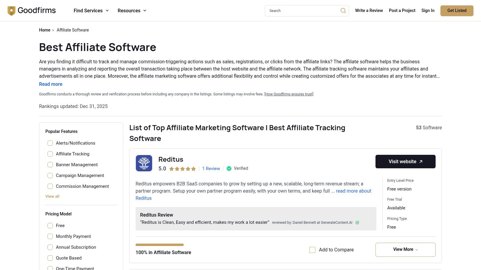 GoodFirms – Affiliate Software Directory
