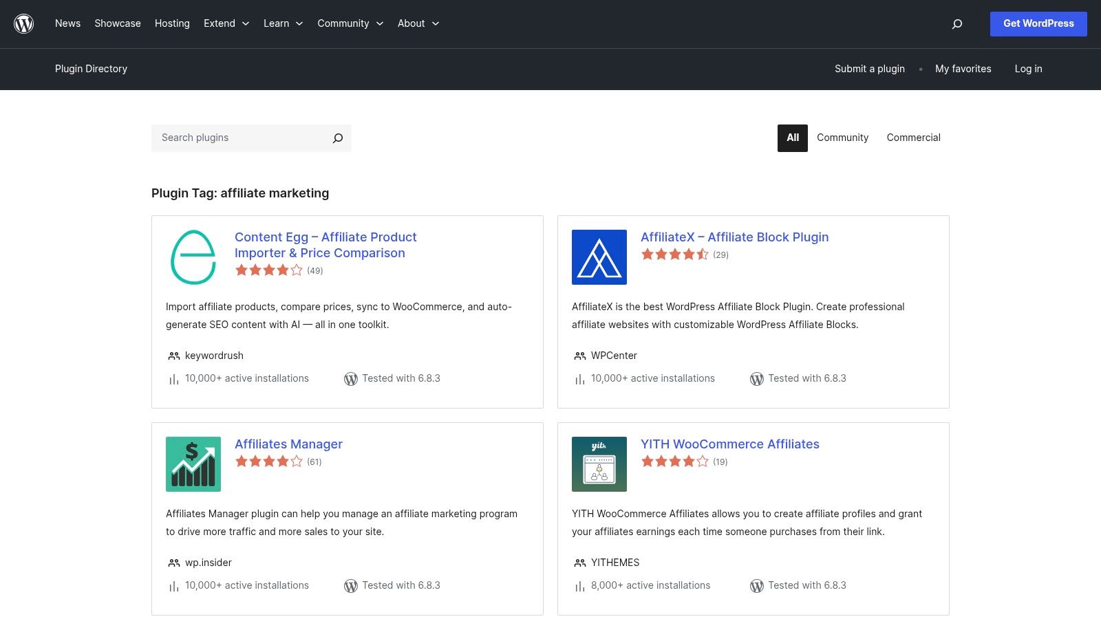 WordPress.org Plugin Directory (Affiliate Marketing tag)